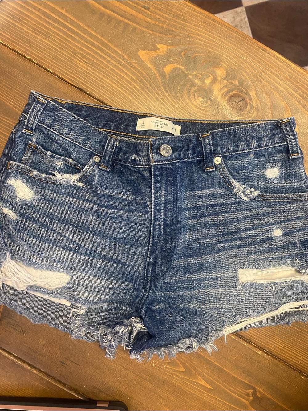 Abercrombie & Fitch Ripped Dark Blue Denim Cutoff Shorts